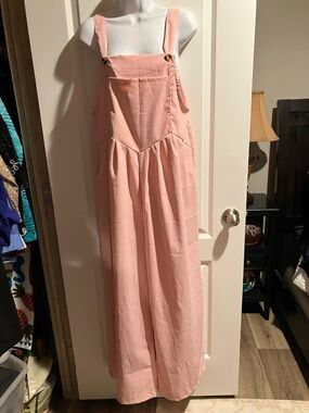 Blush Pink Wide-Leg Overalls Jumpsuit